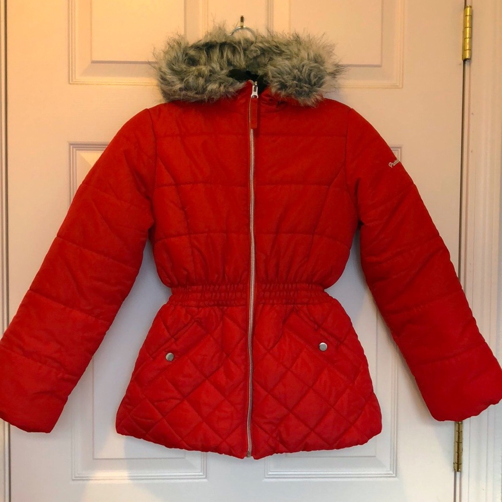 Girls Puffer Coat with Faux-Fur Trim